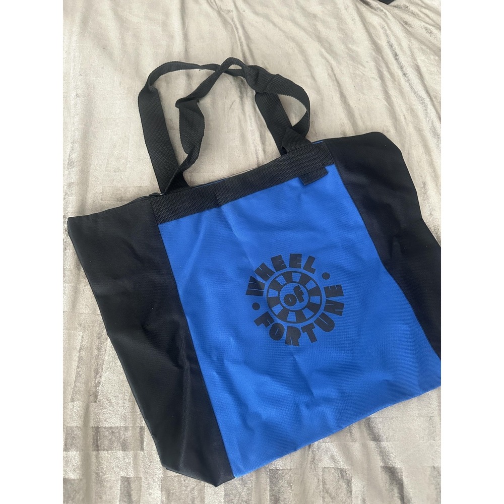 RARE Wheelβ Of Fortune Tote Bag Blue Black Logo Zippered Shoulder Carryall Large